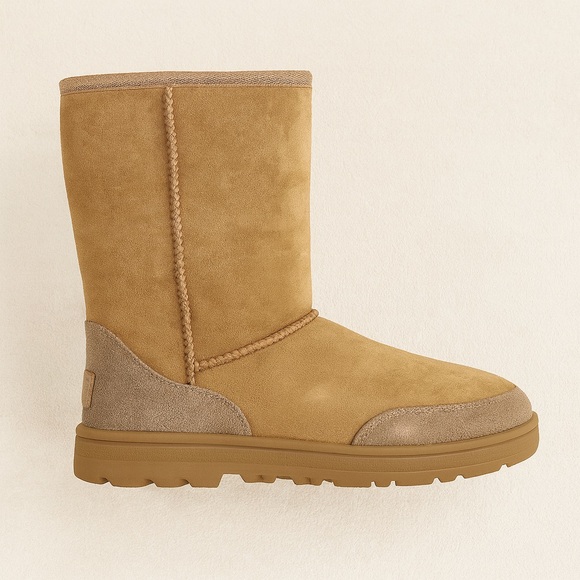 UGG Women’s Booties Size 7 Beige Suede Sheepskin Lined Ankle Boots Classic Cozy - Picture 1 of 9